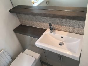 247 Plumbing Solutions of Larkfield, Kent. Removal and replacement of Cloakroom including new fittings and fixtures, flooring, tiling and decorating in Sevenoaks Weald, Kent.