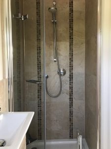 247 Plumbing Solutions of Larkfield, Kent. Removal and replacement of Ensuite Bathroom including new fittings and fixtures, shower, flooring, tiling and decorating in Sevenoaks Weald, Kent.